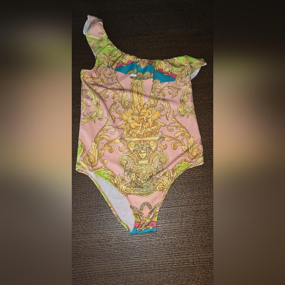 Versace Pink and Gold Baroque Swimsuit Girls